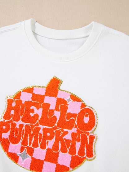 Halloween Pumpkin Patched Pattern Long Sleeve Sweatshirt Easy Apparels