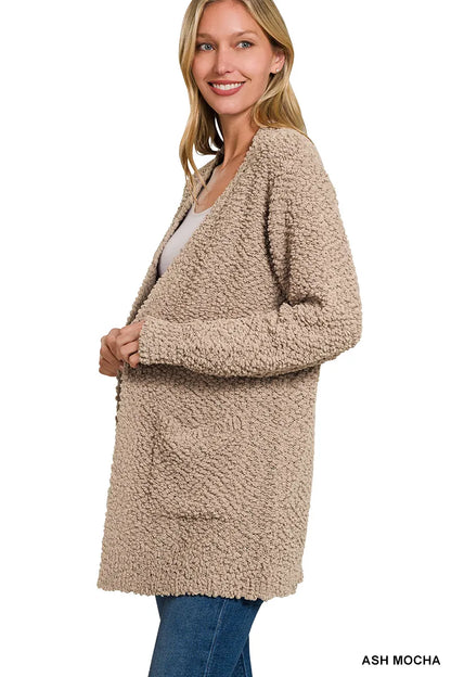 Zenana Long Sleeve Popcorn Sweater Cardigan with Pockets Easy Apparels