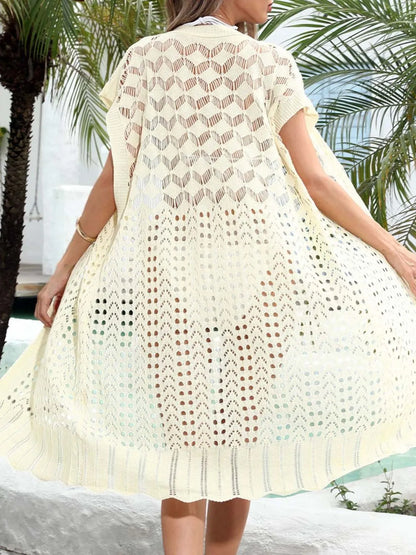Open Front Short Sleeve Openwork Cover-Up Easy Apparels