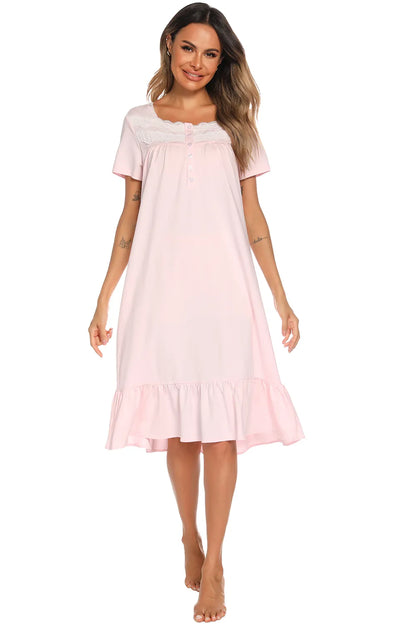 Lace Detail Square Neck Lounge Dress Easy Apparels