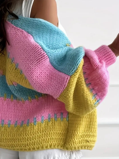 Color Block Drop Shoulder Cardigan Easy Apparels