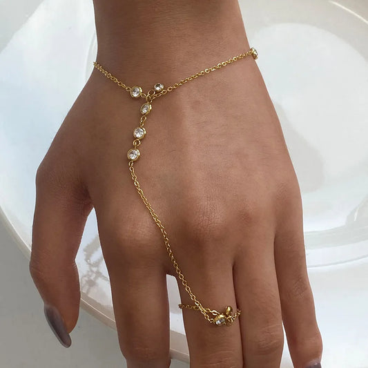 18K Gold-Plated Inlaid Rhinestone Chain Bracelet Gold One Size Easy Apparels