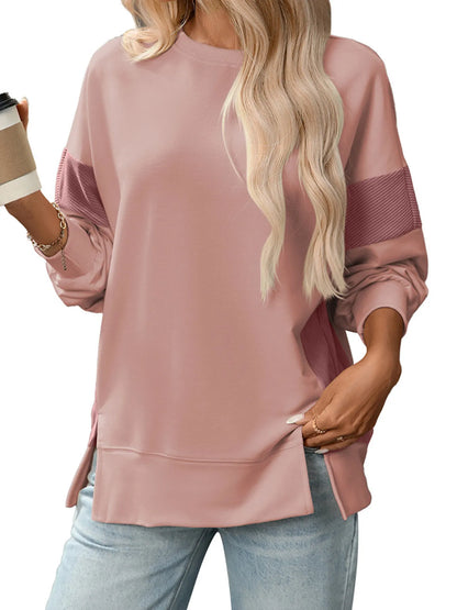 Trendsi Slit Round Neck Long Sleeve Sweatshirt