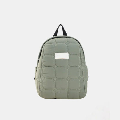 Quilted Polyester Backpack Bag Army Green One Size Easy Apparels