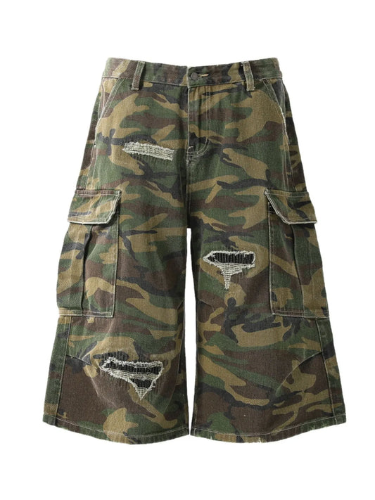 Men's Distressed Camouflage Cargo Shorts Camouflage Easy Apparels