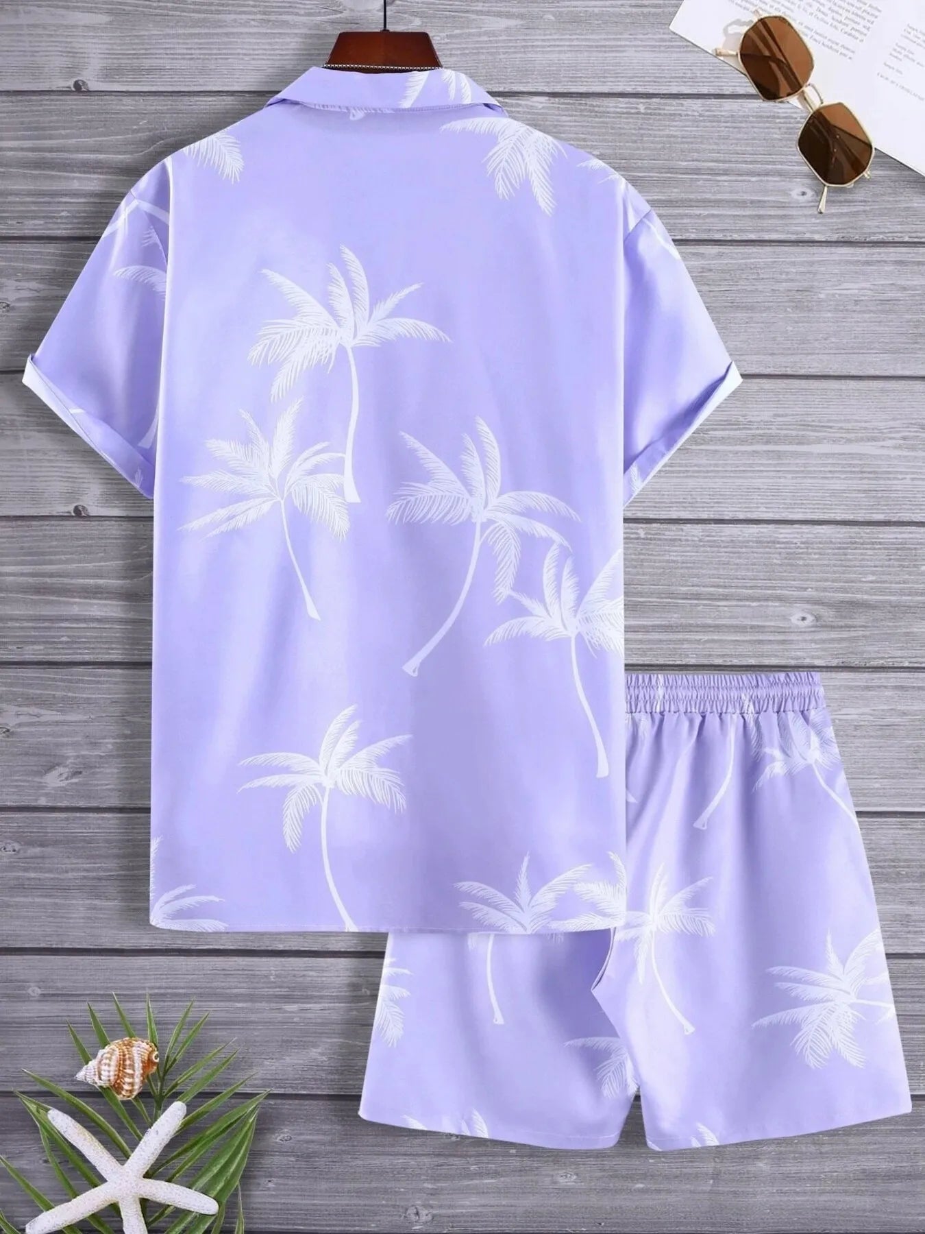 Men's Full Size Palm Print Button Up Shirt and Shorts Set Plus Size Easy Apparels