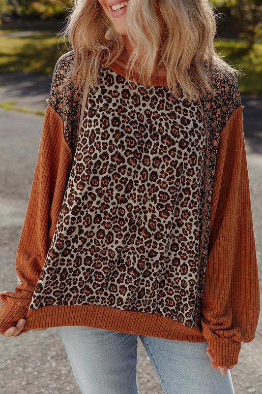 Trendsi Leopard Print Long Sleeve Sweatshirt Leopard