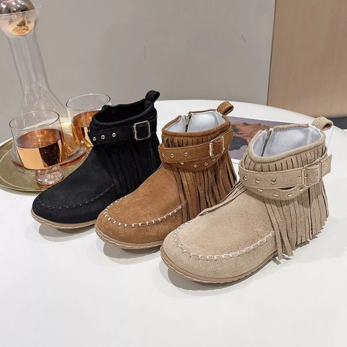 Fringe Round Toe Boots Easy Apparels