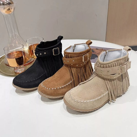 Fringe Round Toe Boots Easy Apparels