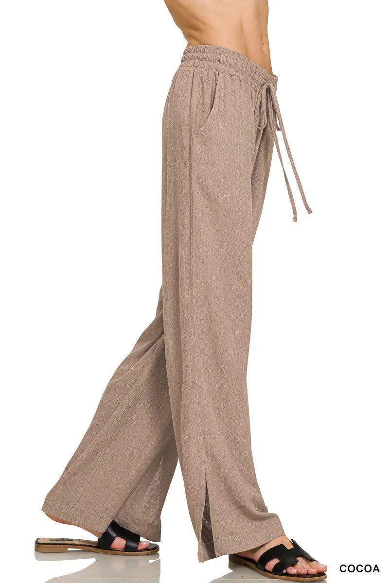 Zenana Linen Drawstring Pants Easy Apparels