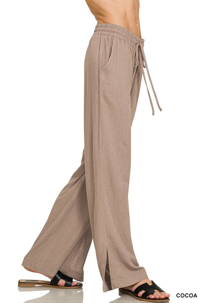 Zenana Linen Drawstring Pants Easy Apparels