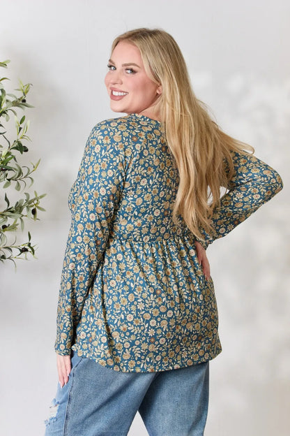 Trendsi Heimish Full Size Floral Half Button Long Sleeve Blouse