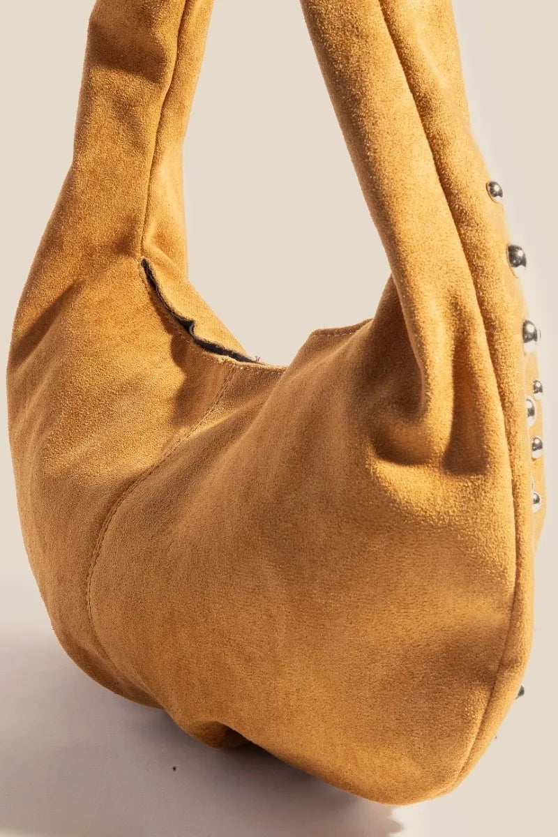 Fame Metallic Studded Faux Suede Hand Bag Easy Apparels
