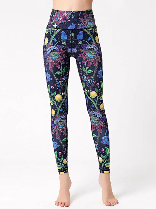 Printed High Waist Active Leggings Yellow Easy Apparels