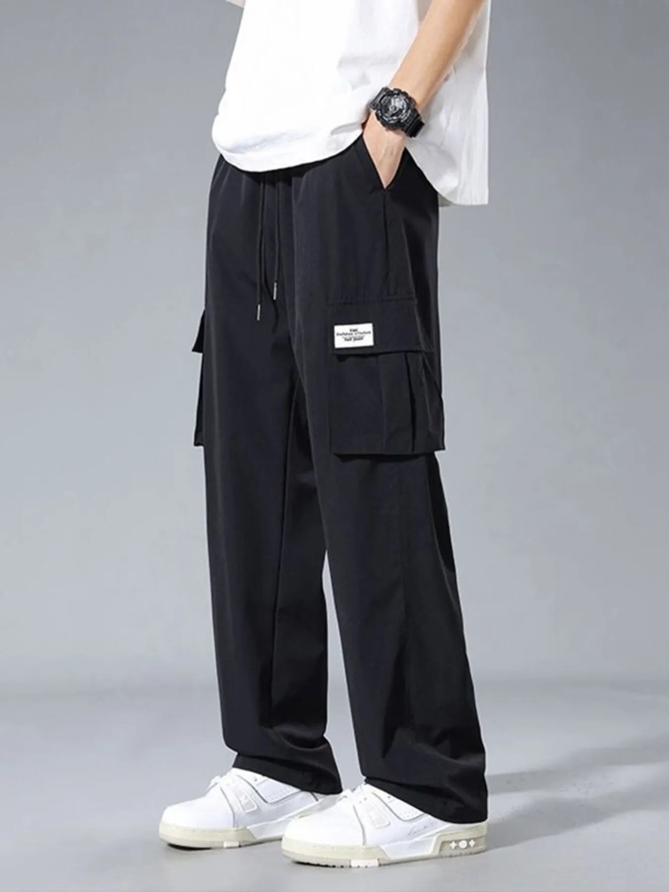 Men's Plus Size Wide Leg Pants Black Easy Apparels