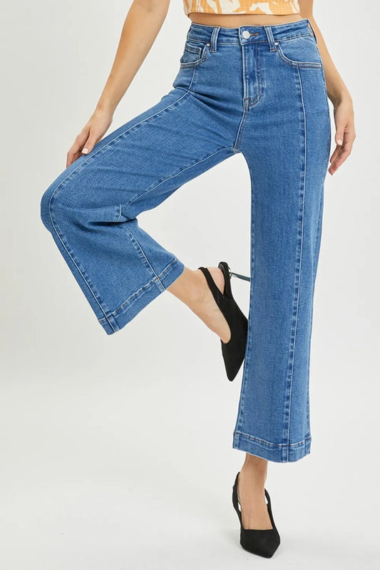 RISEN Full Size High Rise Wide Leg Jeans Solid Medium Easy Apparels