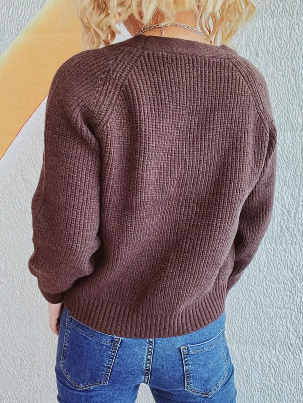 Cable-Knit V-Neck Button Down Long Sleeve Cardigan Easy Apparels