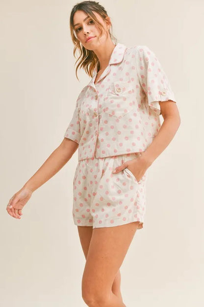 MABLE Polka Dot Collar Crop Top and Short Lounge Set Easy Apparels