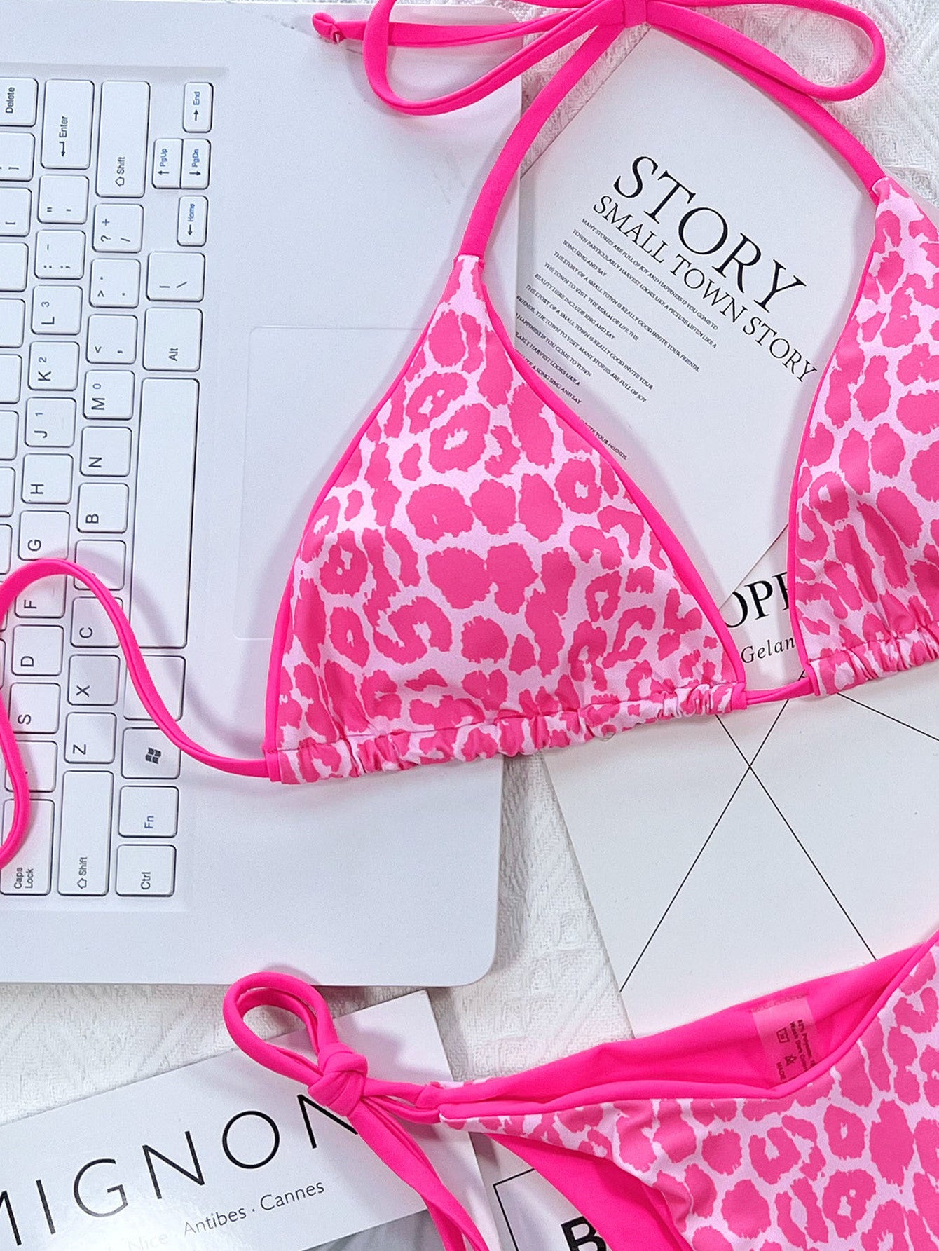 Leopard Print Halter Neck Tie Side Bikini Set Easy Apparels