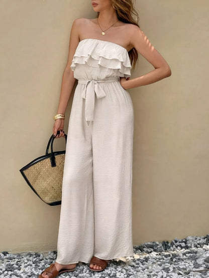 Off-Shoulder Ruffled Wide Leg Jumpsuit Easy Apparels