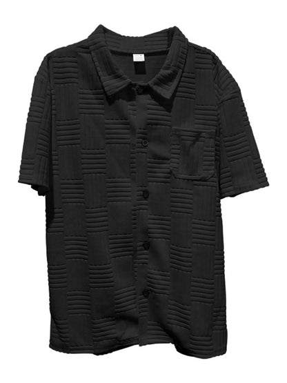 Men's Full Size Button Up Short Sleeve Top and Shorts Set Plus Size Black Easy Apparels
