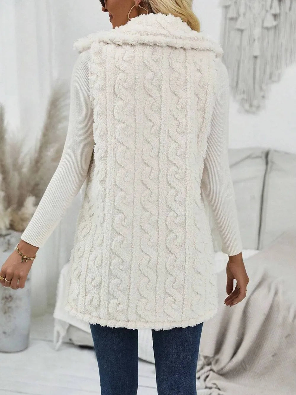 Fuzzy Button Up Vest Coat Easy Apparels