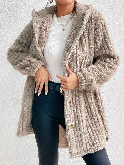 Button Down Hooded Coat Cream Easy Apparels
