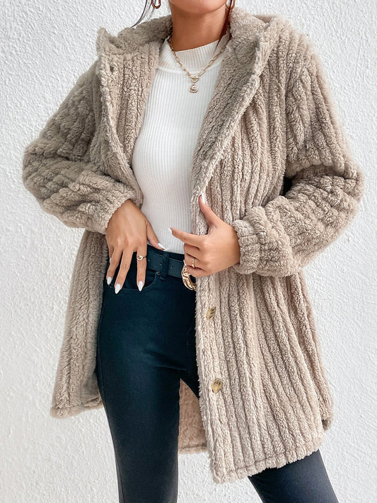 Button Down Hooded Coat Cream Easy Apparels