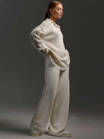 Johnny Collar Long Sleeve Top and Pants Sweater Set Easy Apparels