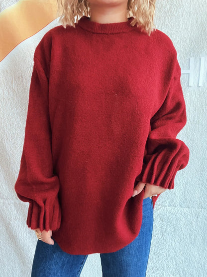 Trendsi Round Neck Dropped Shoulder Sweater Red One Size
