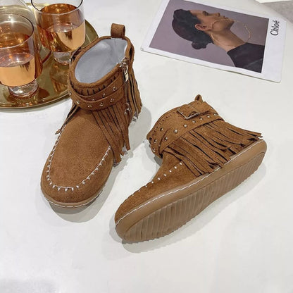 Fringe Round Toe Boots Easy Apparels