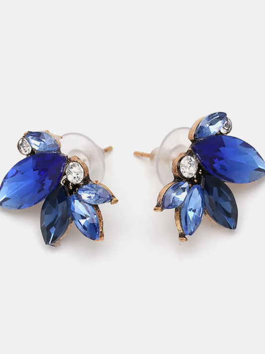 Alloy Rhinestone Flower Stud Earrings Dark Blue One Size Easy Apparels
