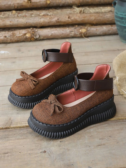 Bow Round Toe Platform Loafers Easy Apparels