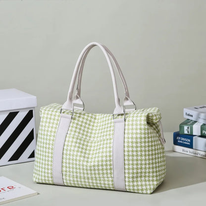 Houndstooth Canvas Travel Bag Gum Leaf One Size Easy Apparels