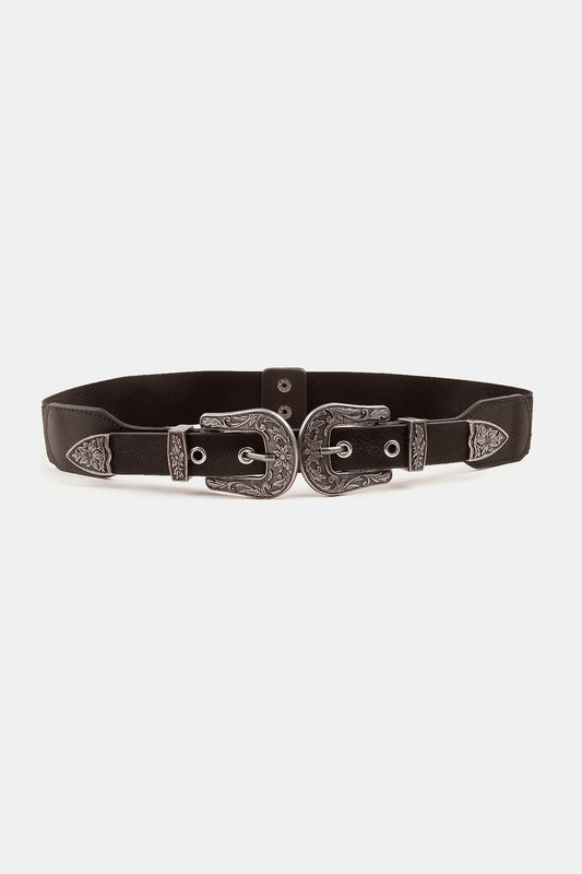 Symmetrical Zinc Alloy Buckle PU Leather Belt Black One Size Easy Apparels