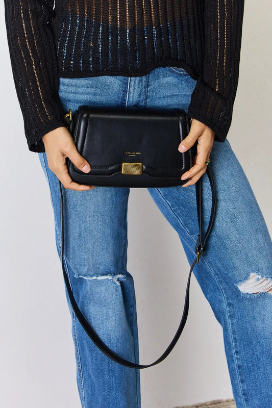 David Jones PU Leather Crossbody Bag BLACK One Size Easy Apparels