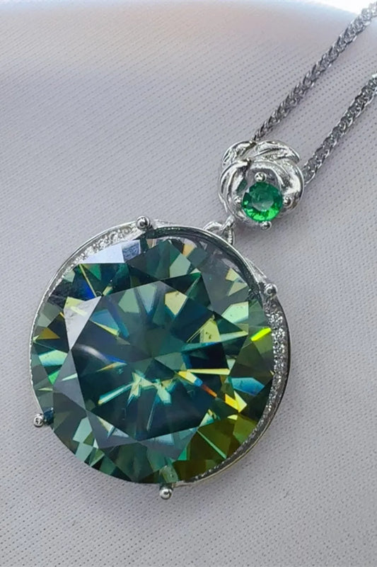 20 Carat Moissanite 925 Sterling Silver Pendant Necklace Dark Green One Size Easy Apparels