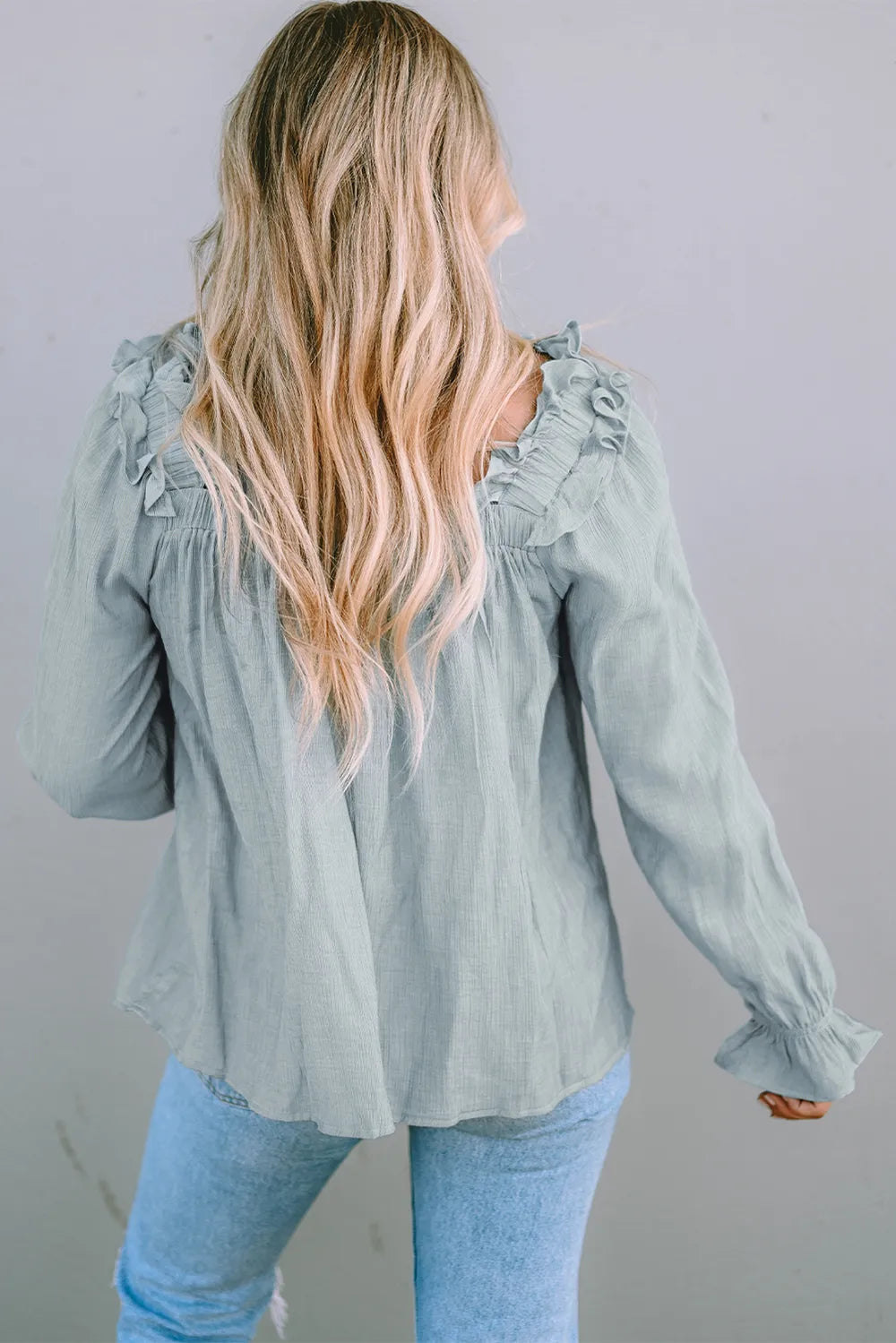 Trendsi Frill Trim Flounce Sleeve Blouse