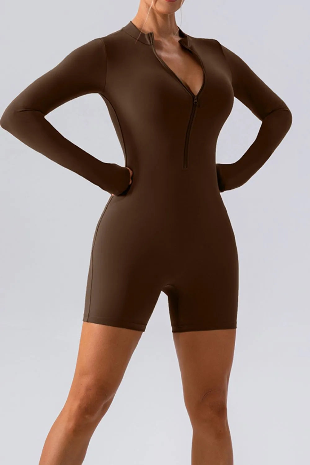Half Zip Long Sleeve Active Romper Easy Apparels