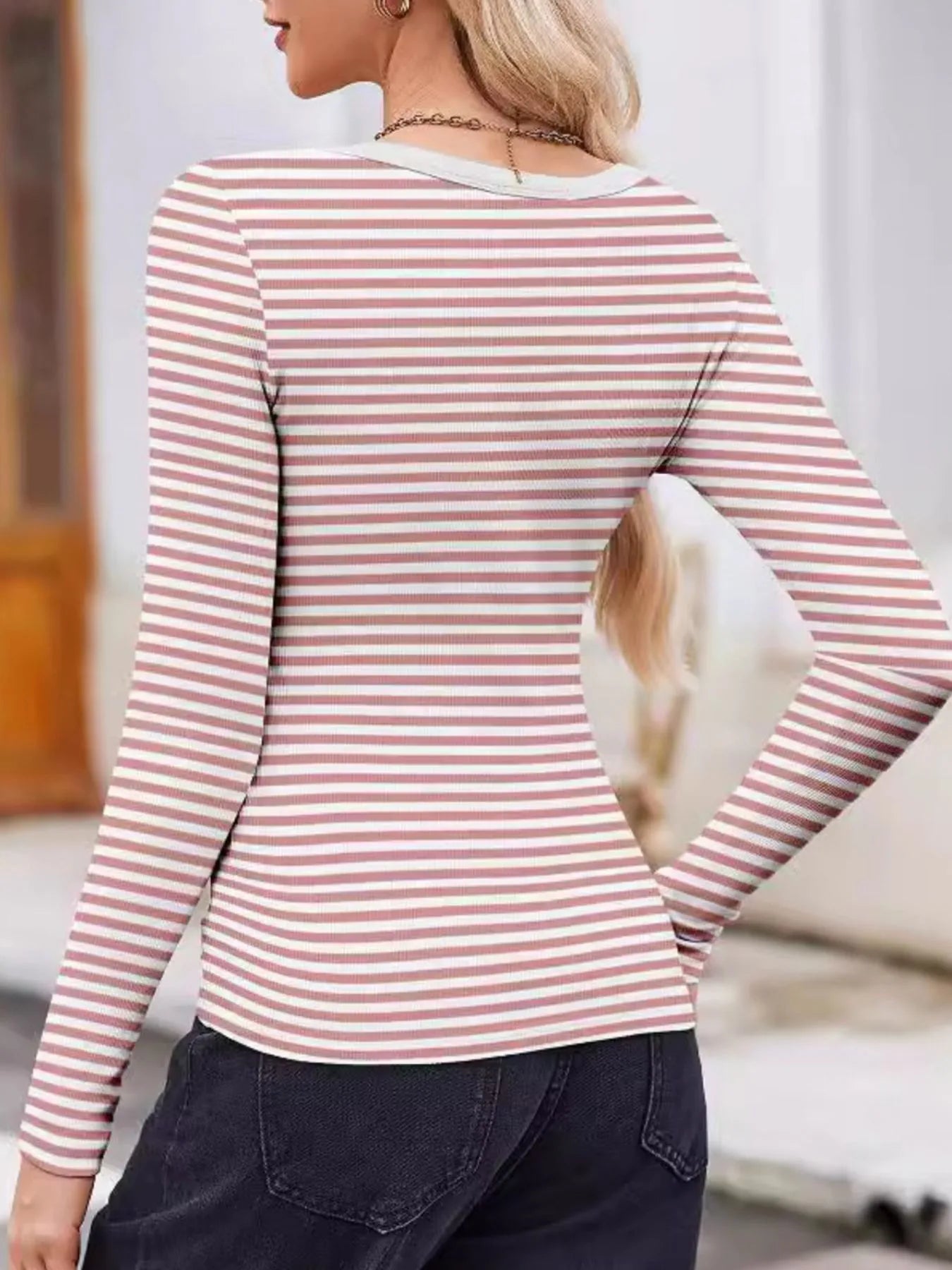 Trendsi Striped Long Sleeve Scoop Neck T-Shirt