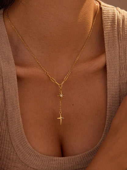 18K Gold-Plated Star Cross Pendant Necklace Gold One Size Easy Apparels