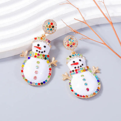 Alloy Rhinestone Snowman Earrings White One Size Easy Apparels