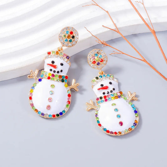 Alloy Rhinestone Snowman Earrings White One Size Easy Apparels