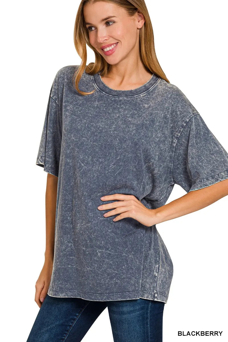Trendsi Zenana Washed Short Sleeve Top BLACKBERRY