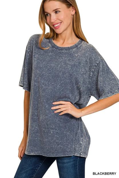 Trendsi Zenana Washed Short Sleeve Top BLACKBERRY