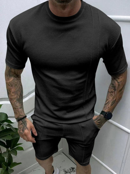 Men's Full Size Round Neck Tee and Shorts Set Plus Size Black Easy Apparels