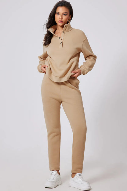 Half Snap Turtleneck Top and Pants Active Set Easy Apparels