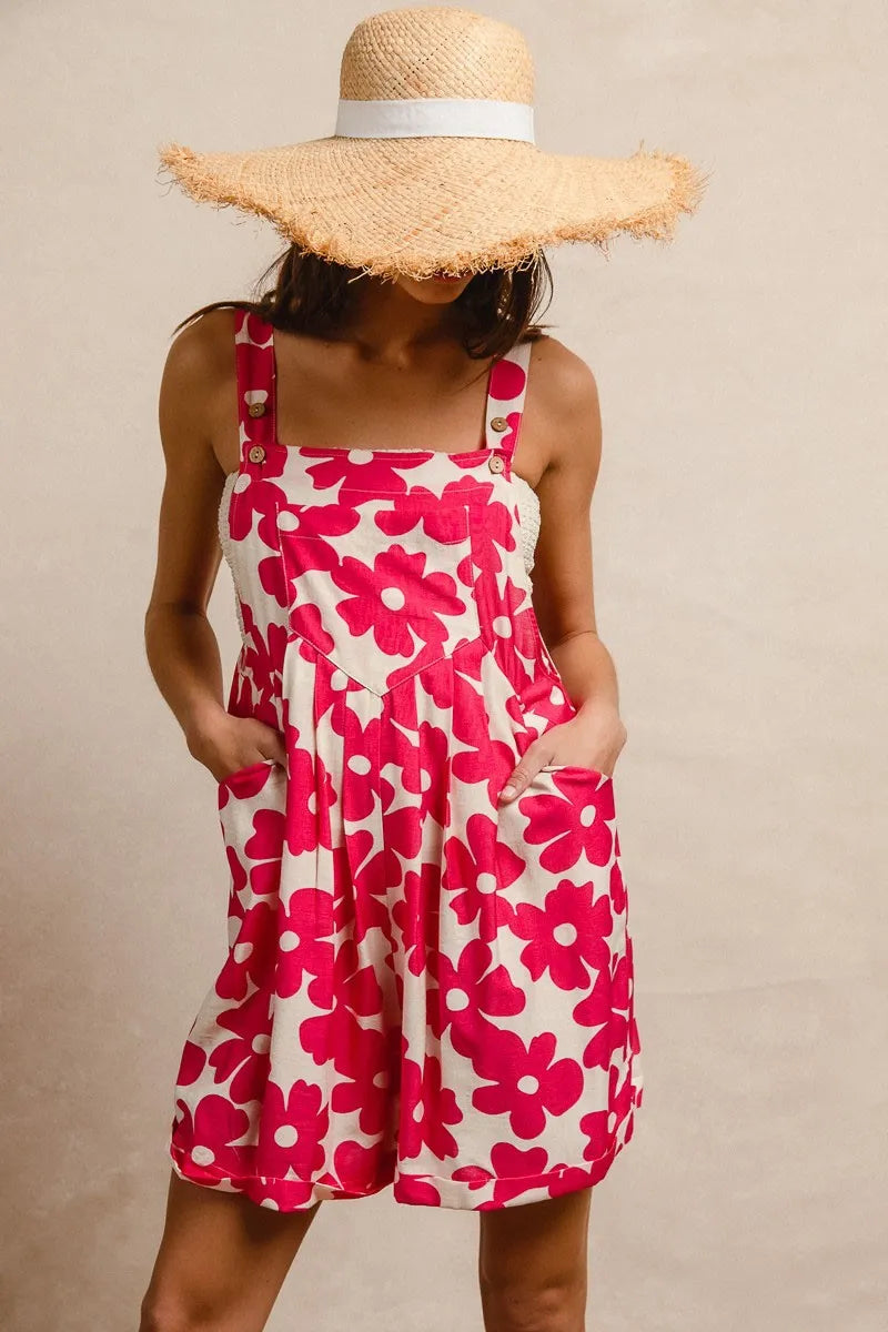 BiBi Floral Prints Tuck Detail Short Overall With Pockets Easy Apparels