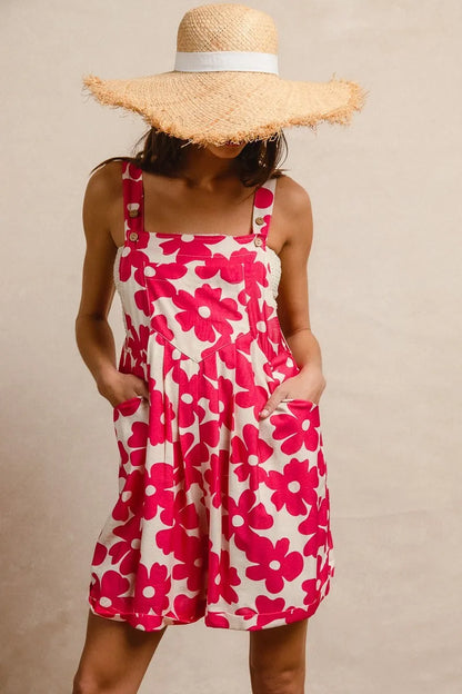 BiBi Floral Prints Tuck Detail Short Overall With Pockets Easy Apparels