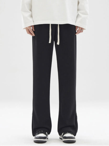 Men's Plus Size Wide Leg Drawstring Pants with Side Zipper Black Easy Apparels